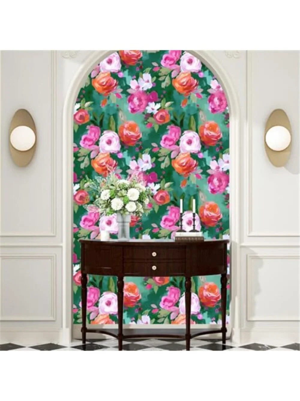 Boho Floral Peel and Stick Wallpaper Green Removable Self Adhesive Vinyl Decal